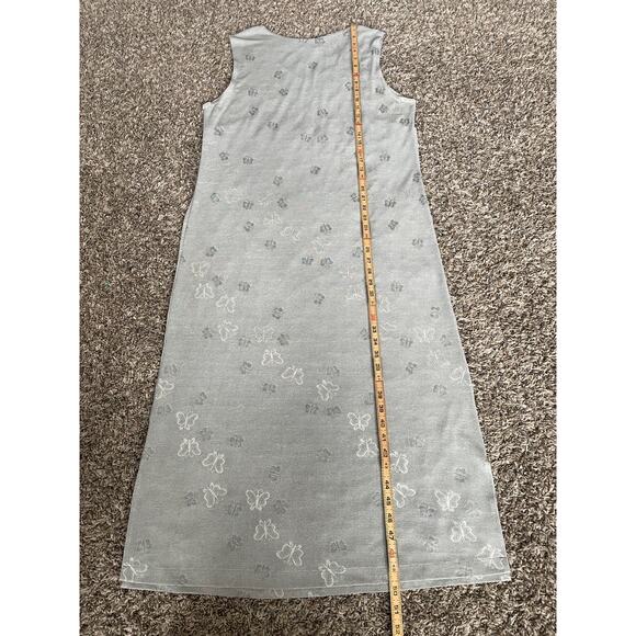Vintage Maxi Dress Plus Size 14W 14 Gray Silver Butterfly Sleeveless Stretch 90s - Picture 14 of 16